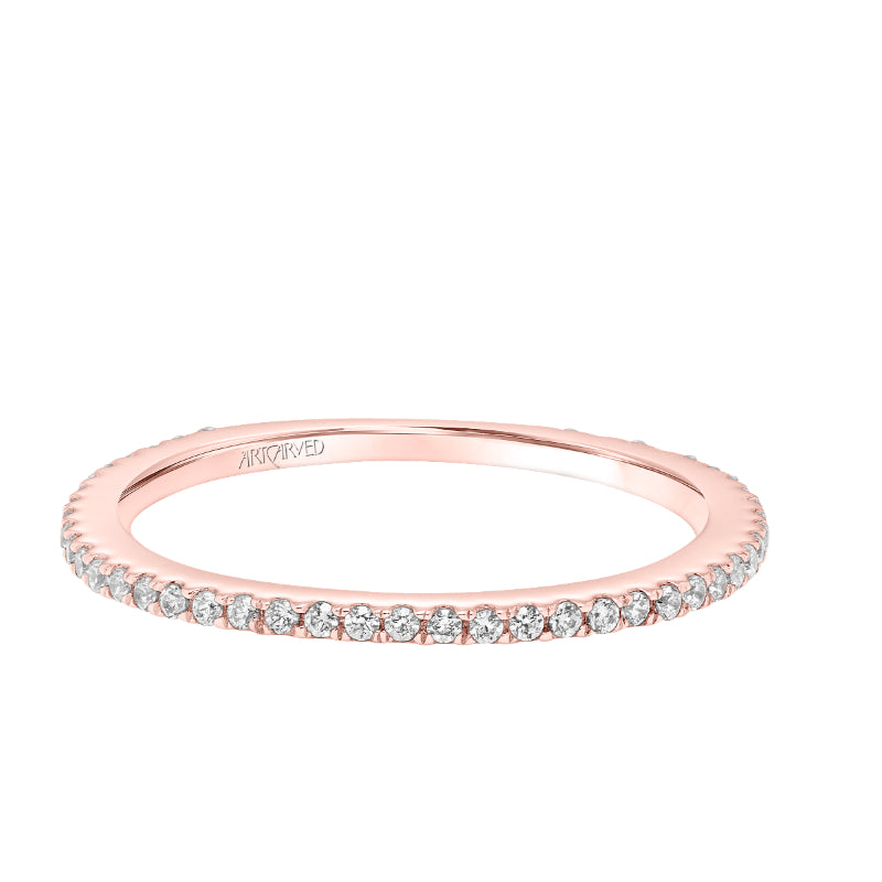 Artcarved Bridal Mounted with Side Stones Contemporary Stackable Diamond Anniversary Band 14K Rose Gold