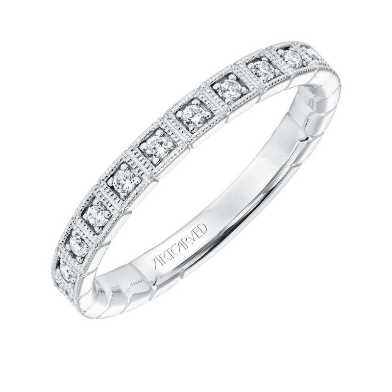 Artcarved Bridal Mounted with Side Stones Vintage Stackable Fashion Diamond Anniversary Band 14K White Gold