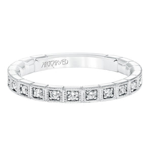 Artcarved Bridal Mounted with Side Stones Vintage Stackable Fashion Diamond Anniversary Band 14K White Gold