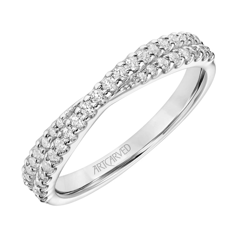 Artcarved Bridal Mounted with Side Stones Stackable Fashion Diamond Anniversary Band 18K White Gold