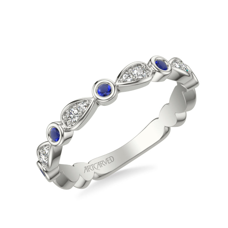 Artcarved Bridal Mounted with Side Stones Contemporary Anniversary Ring 14K White Gold & Blue Sapphire