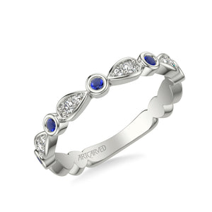 Artcarved Bridal Mounted with Side Stones Contemporary Anniversary Ring 18K White Gold & Blue Sapphire