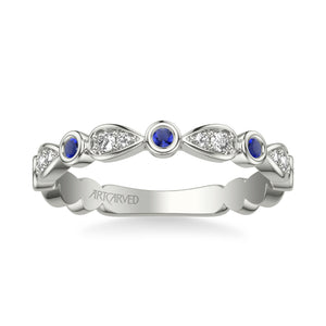 Artcarved Bridal Mounted with Side Stones Contemporary Anniversary Ring 18K White Gold & Blue Sapphire