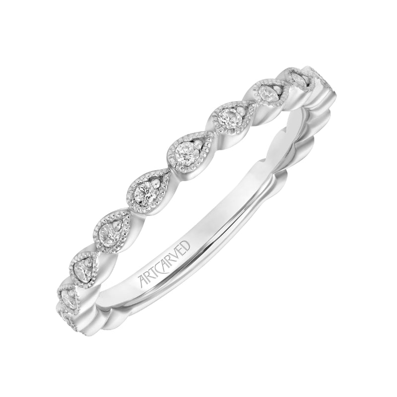 Artcarved Bridal Mounted with Side Stones Fashion Diamond Anniversary Band 14K White Gold