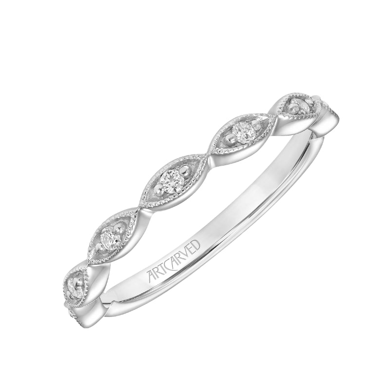 Artcarved Bridal Mounted with Side Stones Diamond Anniversary Band 14K White Gold