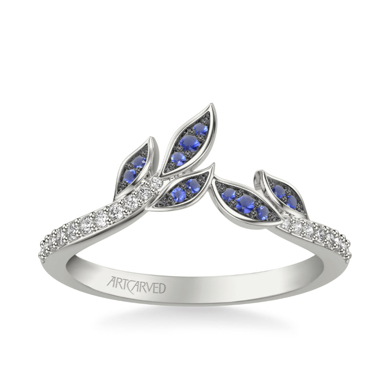 Artcarved Bridal Mounted with Side Stones Contemporary Anniversary Ring 14K White Gold & Blue Sapphire