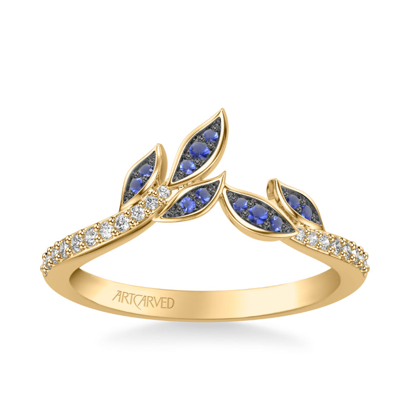 Artcarved Bridal Mounted with Side Stones Contemporary Anniversary Ring 18K Yellow Gold & Blue Sapphire