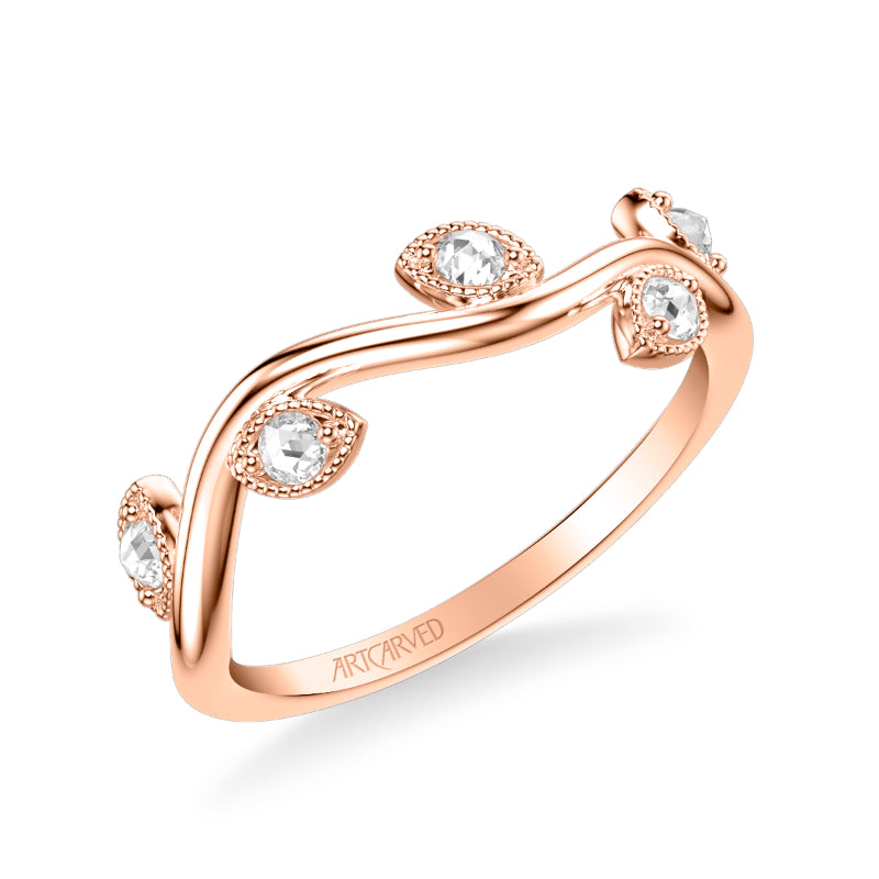 Artcarved Bridal Mounted with Side Stones Contemporary Rose Goldcut Diamond Anniversary Band 14K Rose Gold