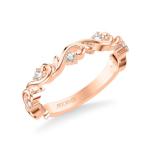 Artcarved Bridal Mounted with Side Stones Classic Lyric Diamond Anniversary Ring 14K Rose Gold