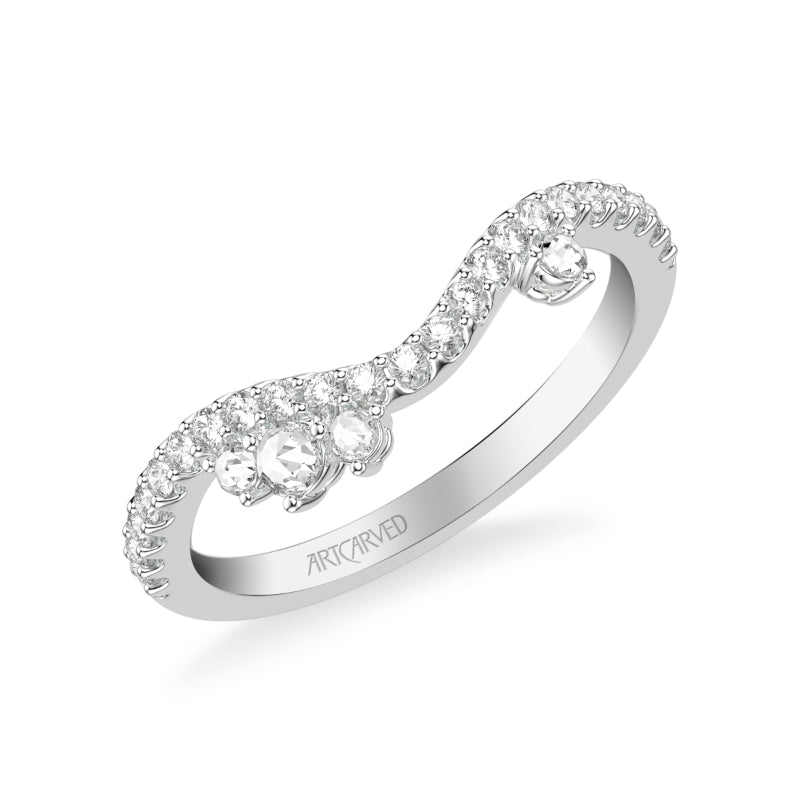 Artcarved Bridal Mounted with Side Stones Contemporary Diamond Anniversary Ring 14K White Gold