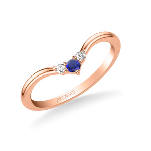 Artcarved Bridal Mounted with Side Stones Contemporary Anniversary Band 18K Rose Gold & Blue Sapphire