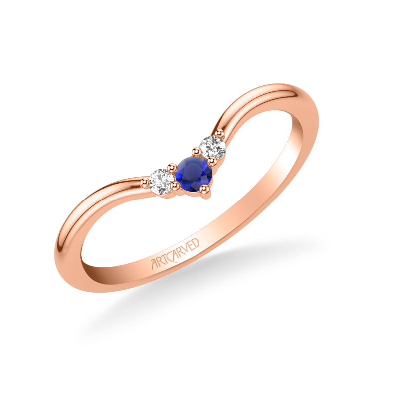 Artcarved Bridal Mounted with Side Stones Contemporary Anniversary Band 18K Rose Gold & Blue Sapphire