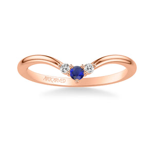 Artcarved Bridal Mounted with Side Stones Contemporary Anniversary Band 14K Rose Gold & Blue Sapphire