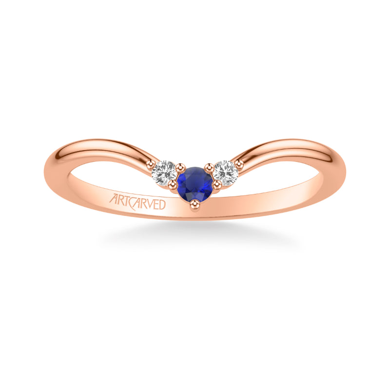 Artcarved Bridal Mounted with Side Stones Contemporary Anniversary Band 18K Rose Gold & Blue Sapphire