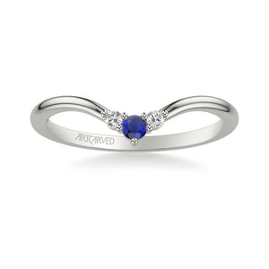 Artcarved Bridal Mounted with Side Stones Contemporary Anniversary Band 14K White Gold & Blue Sapphire