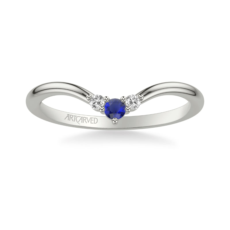 Artcarved Bridal Mounted with Side Stones Contemporary Anniversary Band 18K White Gold & Blue Sapphire