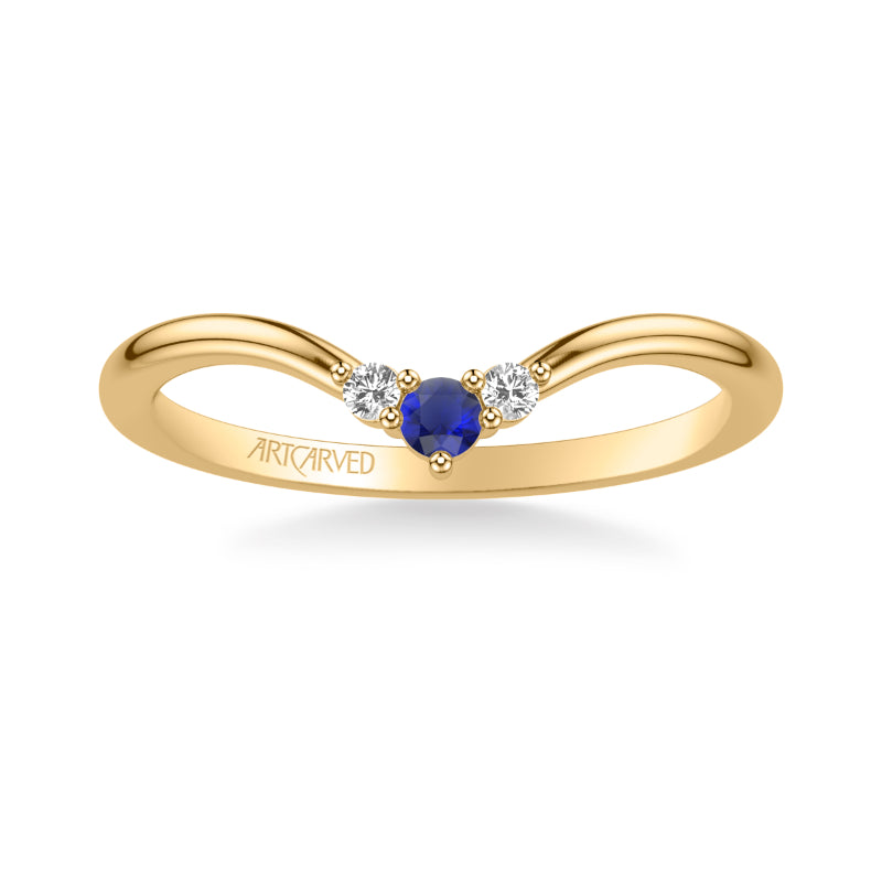 Artcarved Bridal Mounted with Side Stones Contemporary Anniversary Band 14K Yellow Gold & Blue Sapphire