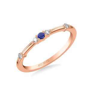 Artcarved Bridal Mounted with Side Stones Classic Anniversary Band 14K Rose Gold & Blue Sapphire