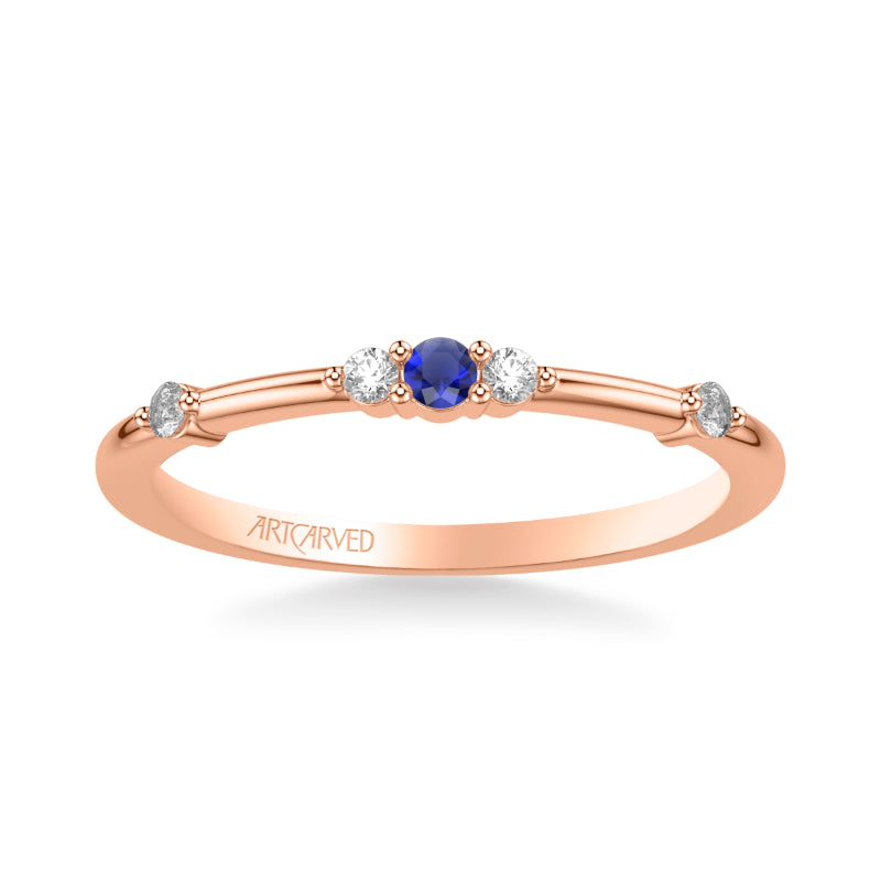 Artcarved Bridal Mounted with Side Stones Classic Anniversary Band 18K Rose Gold & Blue Sapphire