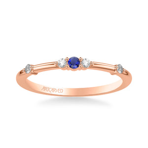 Artcarved Bridal Mounted with Side Stones Classic Anniversary Band 18K Rose Gold & Blue Sapphire