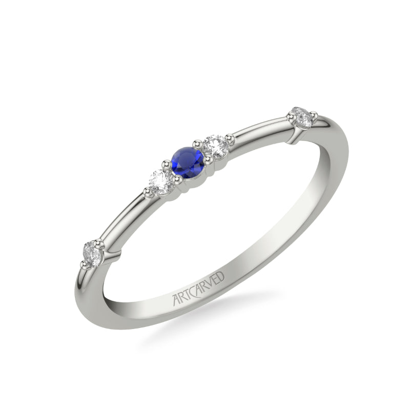 Artcarved Bridal Mounted with Side Stones Classic Anniversary Band 18K White Gold & Blue Sapphire