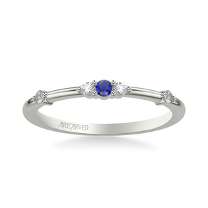 Artcarved Bridal Mounted with Side Stones Classic Anniversary Band 14K White Gold & Blue Sapphire