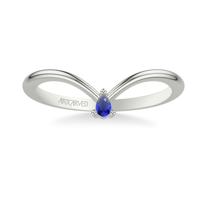 Artcarved Bridal Mounted with Side Stones Contemporary Anniversary Band 14K White Gold & Blue Sapphire