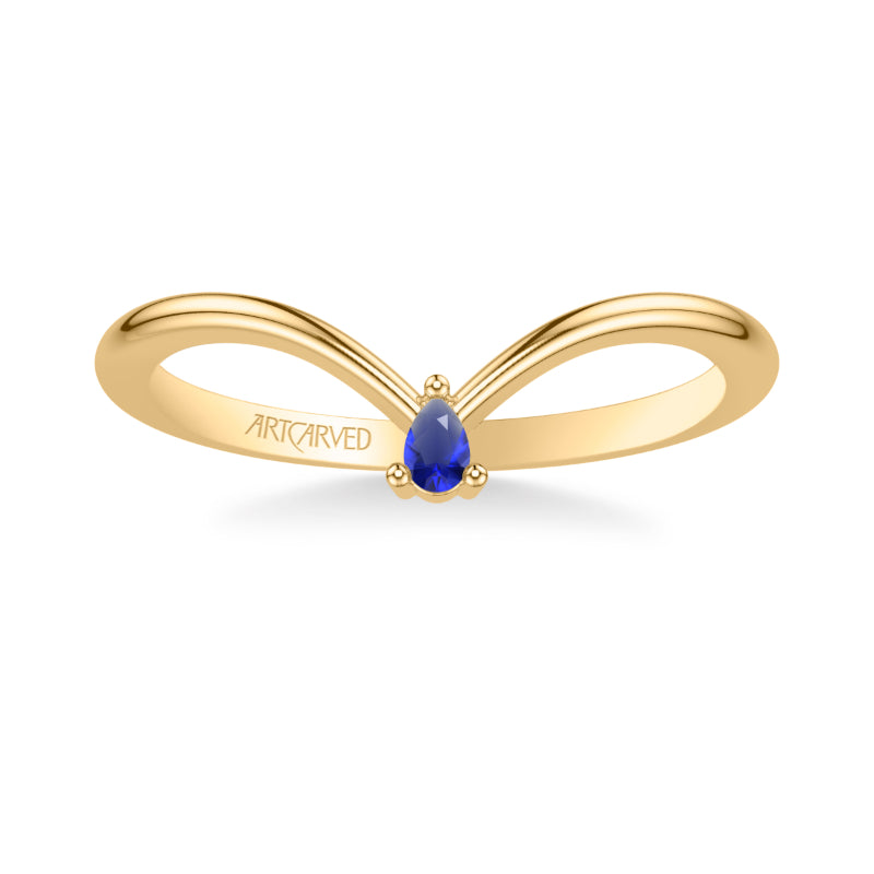 Artcarved Bridal Mounted with Side Stones Contemporary Anniversary Band 18K Yellow Gold & Blue Sapphire