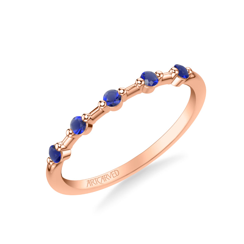 Artcarved Bridal Mounted with Side Stones Classic Anniversary Band 14K Rose Gold & Blue Sapphire