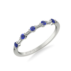 Artcarved Bridal Mounted with Side Stones Classic Anniversary Band 14K White Gold & Blue Sapphire