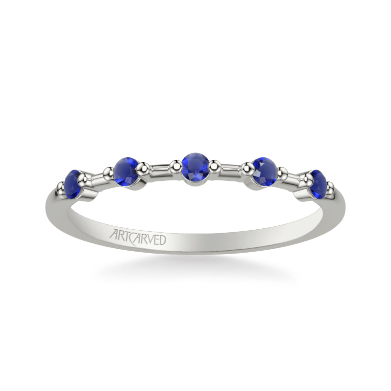 Artcarved Bridal Mounted with Side Stones Classic Anniversary Band 14K White Gold & Blue Sapphire