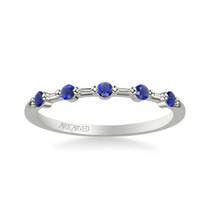 Artcarved Bridal Mounted with Side Stones Classic Anniversary Band 18K White Gold & Blue Sapphire