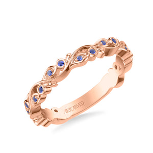 Artcarved Bridal Mounted with Side Stones Contemporary Anniversary Band 18K Rose Gold & Blue Sapphire