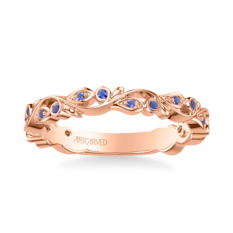 Artcarved Bridal Mounted with Side Stones Contemporary Anniversary Band 18K Rose Gold & Blue Sapphire