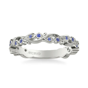 Artcarved Bridal Mounted with Side Stones Contemporary Anniversary Band 18K White Gold & Blue Sapphire