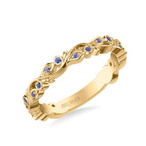 Artcarved Bridal Mounted with Side Stones Contemporary Anniversary Band 18K Yellow Gold & Blue Sapphire