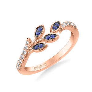 Artcarved Bridal Mounted with Side Stones Contemporary Anniversary Ring 18K Rose Gold & Blue Sapphire