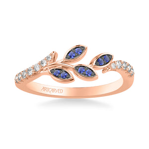 Artcarved Bridal Mounted with Side Stones Contemporary Anniversary Ring 18K Rose Gold & Blue Sapphire