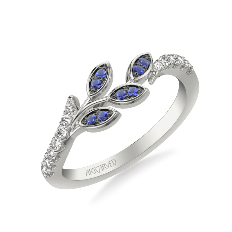 Artcarved Bridal Mounted with Side Stones Contemporary Anniversary Ring 14K White Gold & Blue Sapphire