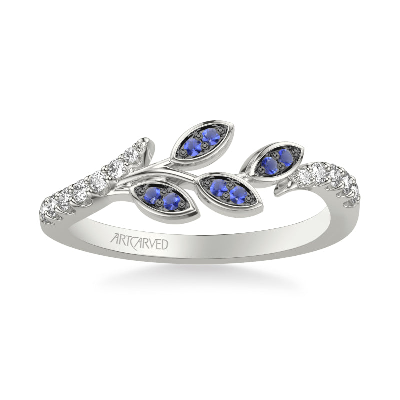 Artcarved Bridal Mounted with Side Stones Contemporary Anniversary Ring 18K White Gold & Blue Sapphire