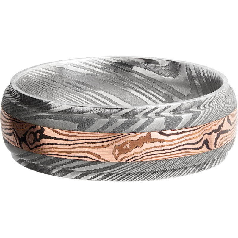 Lashbrook Black White & Yellow Damascus Steel 7mm Men's Wedding Band