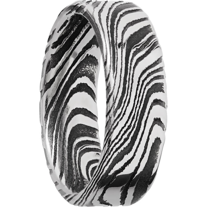 Lashbrook Black & White Damascus Steel 7mm Men's Wedding Band