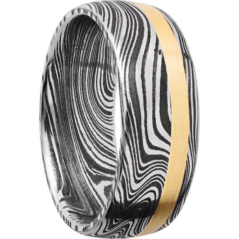 Lashbrook Black White & Yellow Damascus Steel 8mm Men's Wedding Band