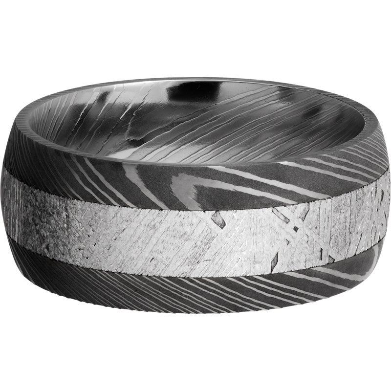 Lashbrook Black & White Damascus Steel Meteorite 9mm Men's Wedding Band