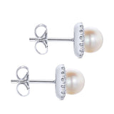 Gabriel & Co. 14k White Gold Grace Pearl & Diamond Stud Earrings