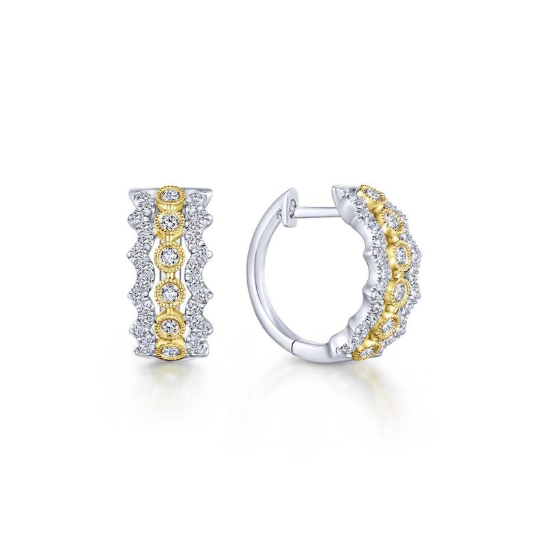 Gabriel & Co. 14k Two Tone Kaslique Diamond Huggie Earrings