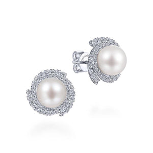 Gabriel & Co. 14k White Gold Grace Pearl & Diamond Stud Earrings