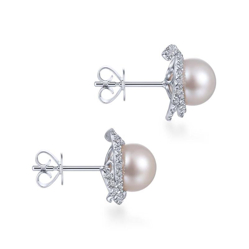 Gabriel & Co. 14k White Gold Grace Pearl & Diamond Stud Earrings