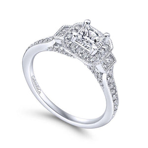 Gabriel & Co. 14k White Gold Victorian Halo Engagement Ring