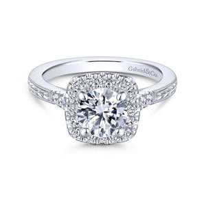 Gabriel & Co. 14k White Gold Victorian Halo Engagement Ring